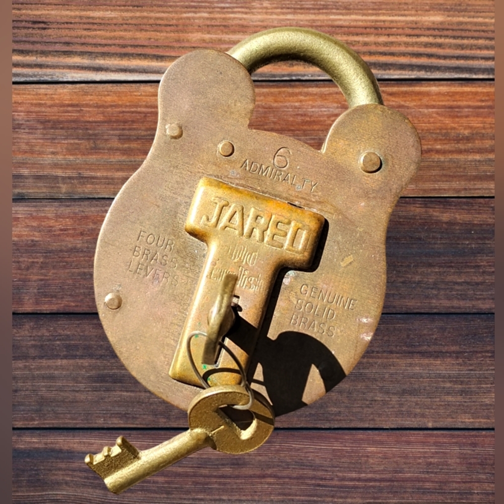 JARED- Admiralty #6 Old English Solid Brass Antique Lock with Two Keys